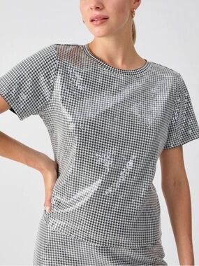 ☀️ New! SANCTUARY B&W Houndstooth Short-Sleeve Tee with Sequins
